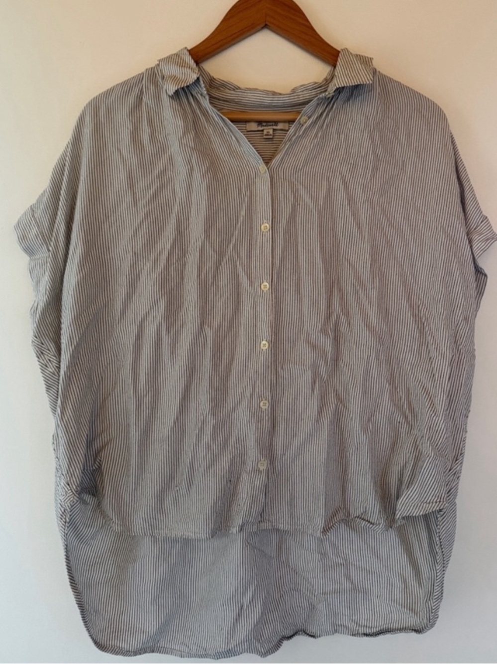 Madewell Blue and White Striped Button Front Blouse